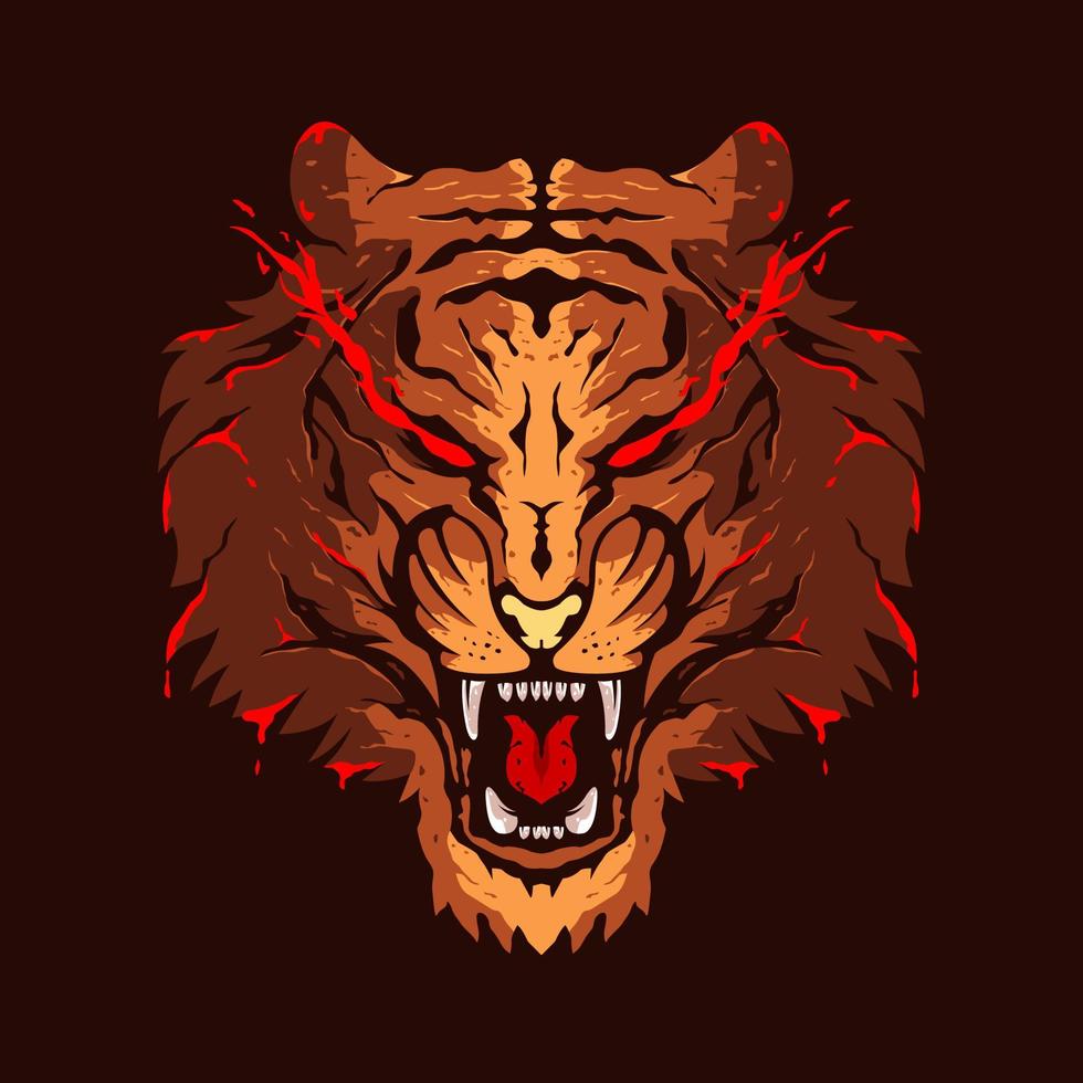 tiger head illustration color logo design vector