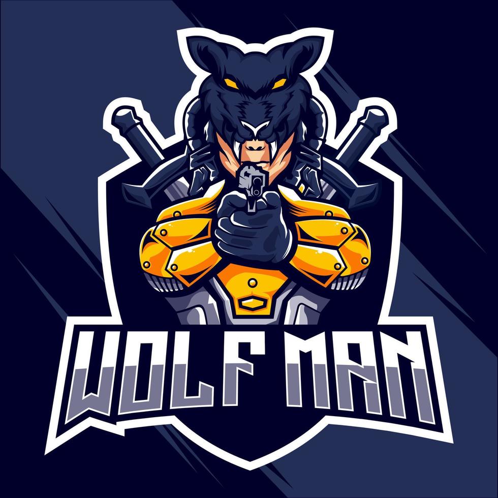 Wolfman esports logo design logo design vector