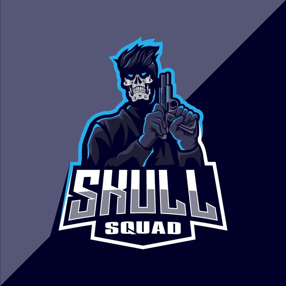 skull with gun mascot esport logo vector