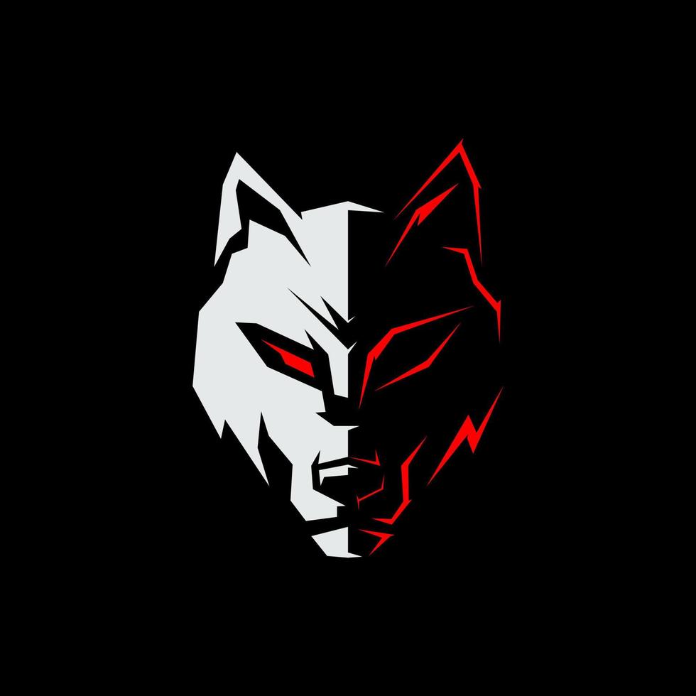 simple wolf logo gaming eyes sharp white and red vector