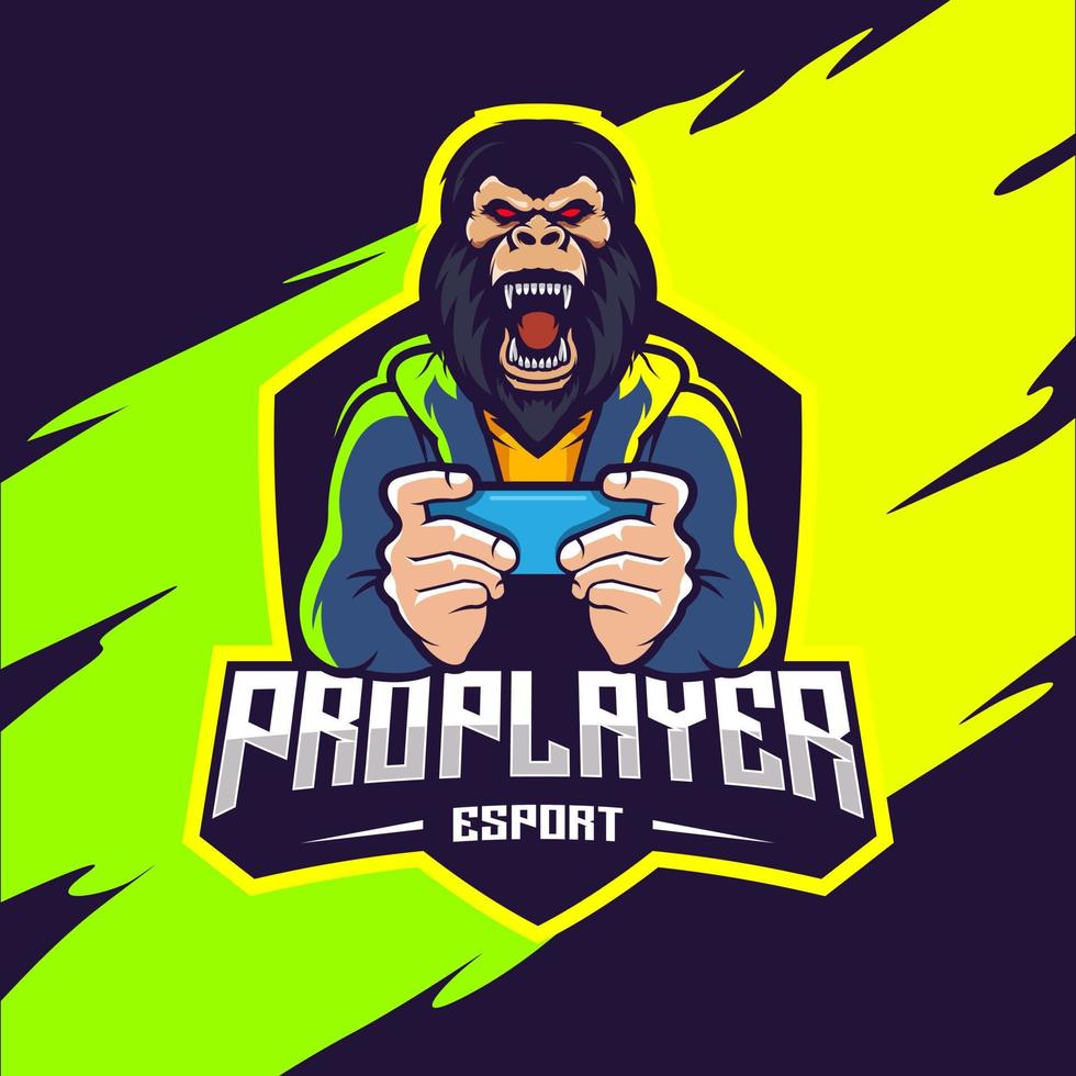 logotipo de pro player esport kingkong usando un teléfono celular vector