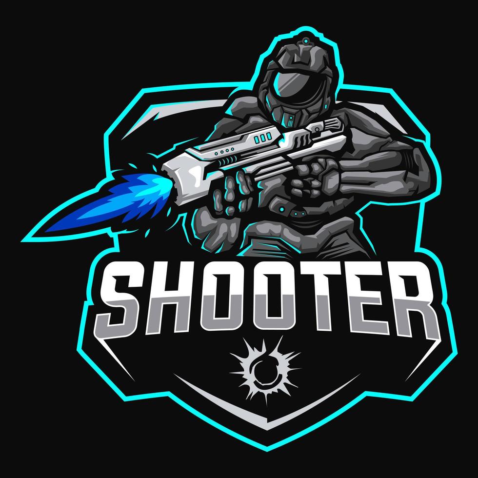 robot shooter mascot esport logo vector