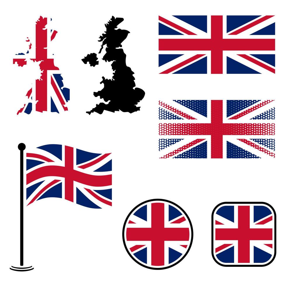 United kingdom flags and maps set vector