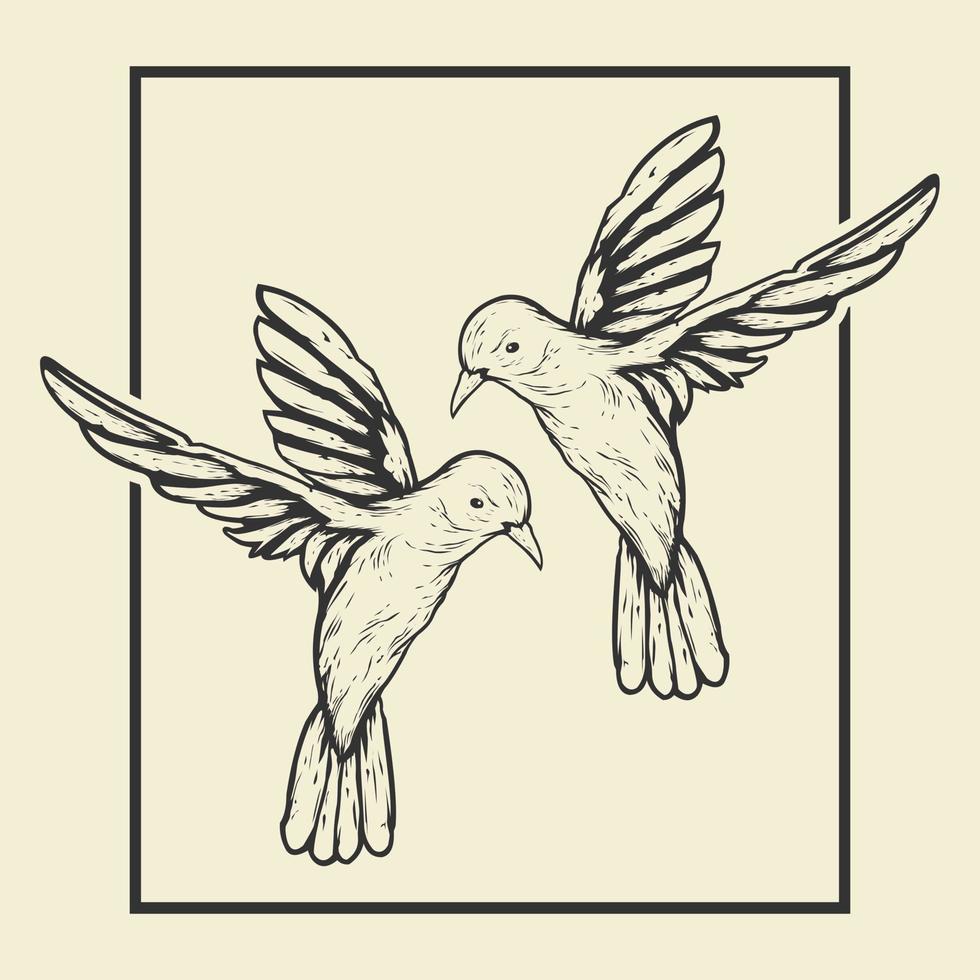 Two birds flying while playing and enjoying from a height wrapped in a frame vector