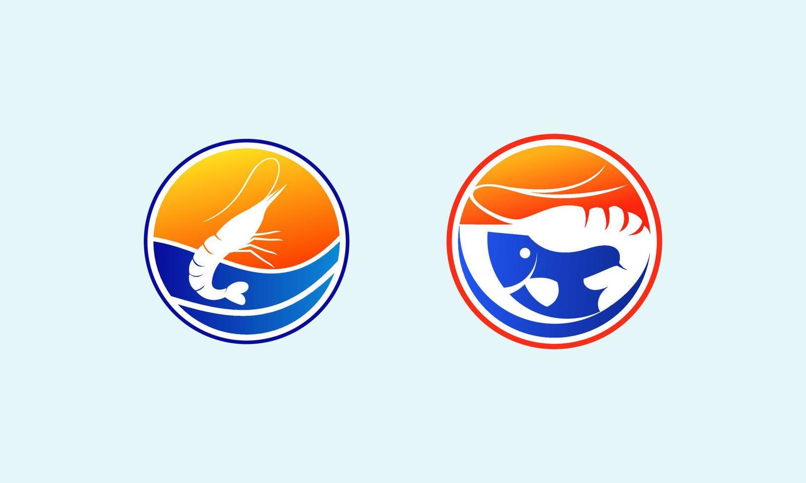 vector de diseño de logotipo estilo pescado y camarones. diseño del logo de pescado y camarones. diseño de logotipo para la marca de una empresa relacionada con la pesca o el marisco