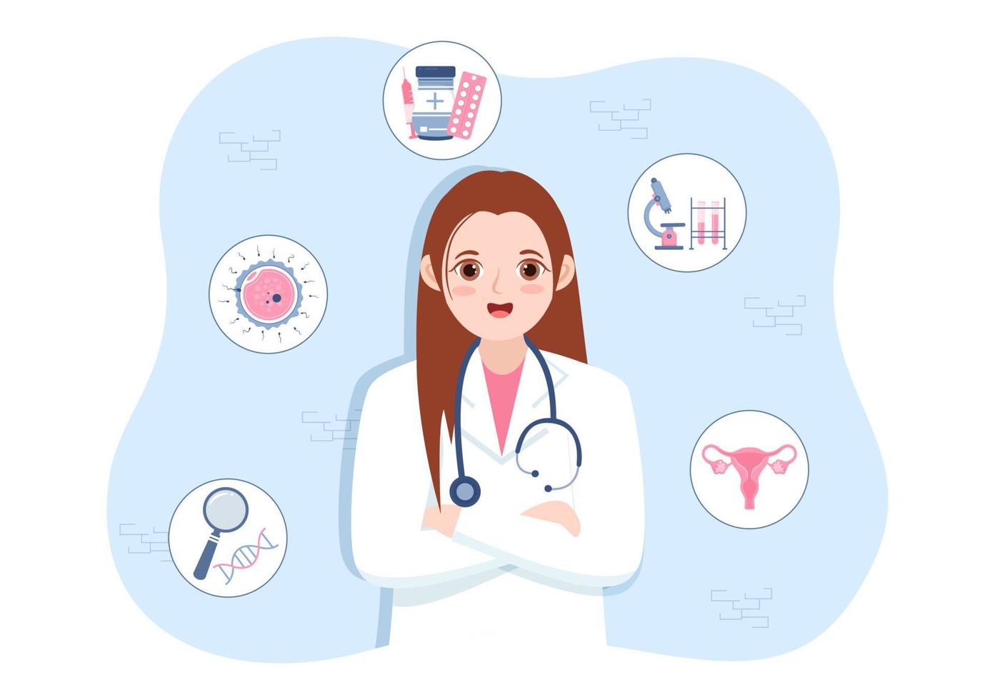 clínica de fertilidad sobre tratamiento de infertilidad para parejas y maneja programas de fertilización in vitro en dibujos animados planos dibujados a mano ilustración de plantillas vector