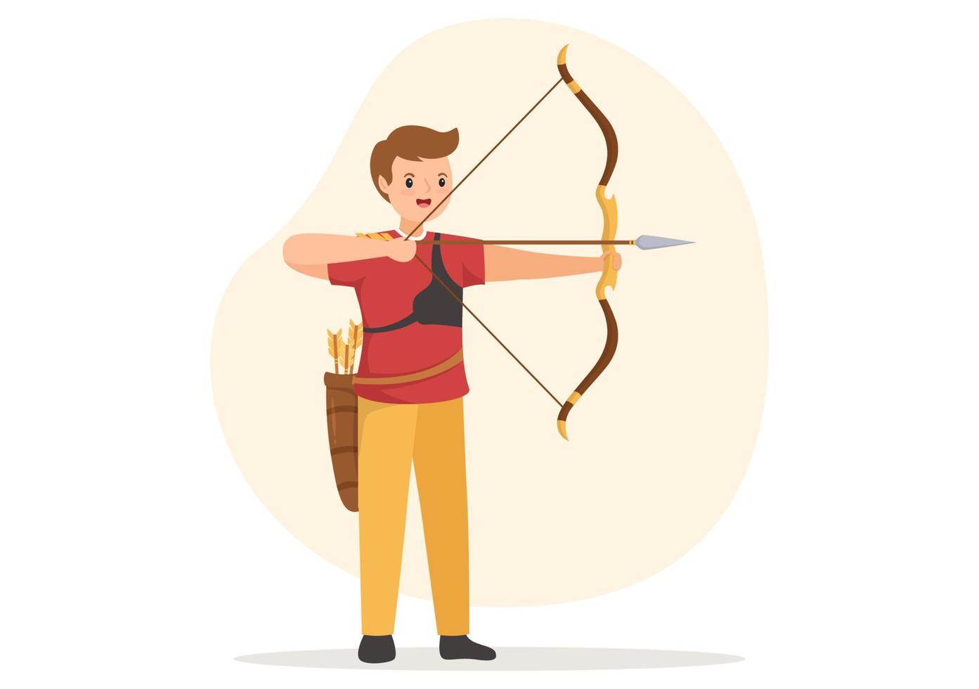 Archery Sport with Bow and Arrow Pointing at Target for Outdoor Recreational Activity in Flat Cartoon Hand Drawn Template Illustration vector