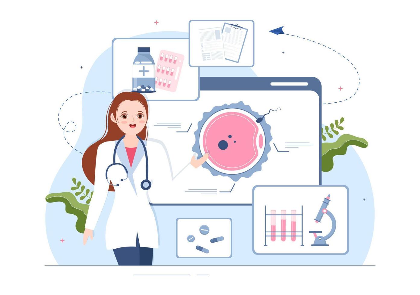 Fertility Clinic on Infertility Treatment for Couples and Handles in Vitro Fertilization Programs in Flat Cartoon Hand Drawn Templates Illustration vector