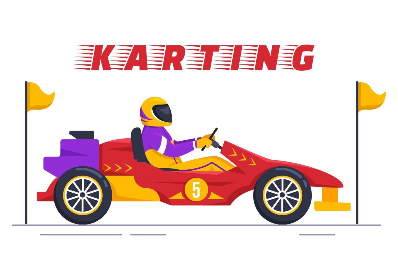 deporte de karting con juego de carreras go kart o mini coche en pista de circuito pequeño en dibujos animados planos ilustración de plantilla dibujada a mano vector