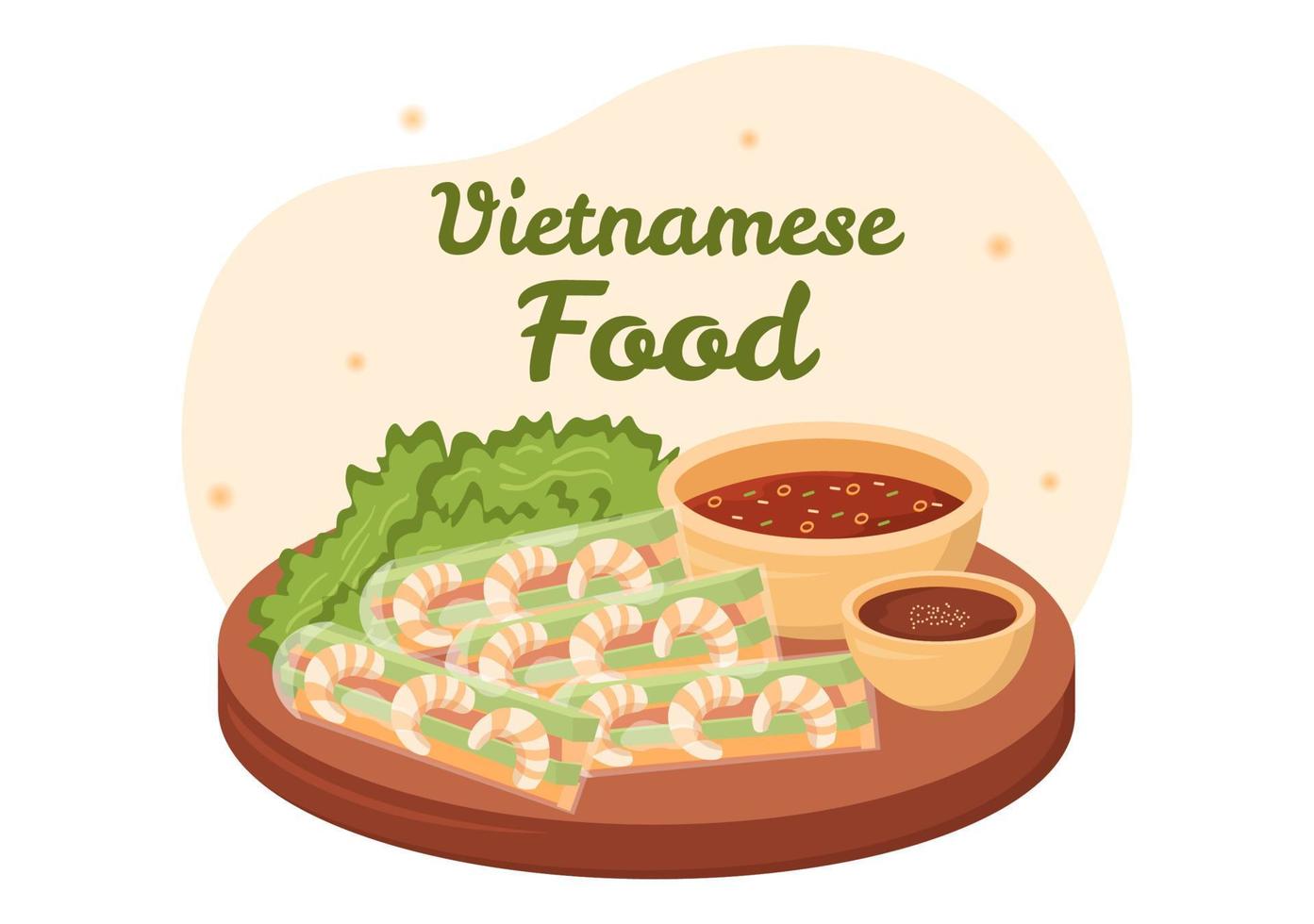 menú de restaurante de comida vietnamita con una colección de varios platos de cocina deliciosos en ilustración de plantillas dibujadas a mano de dibujos animados de estilo plano vector