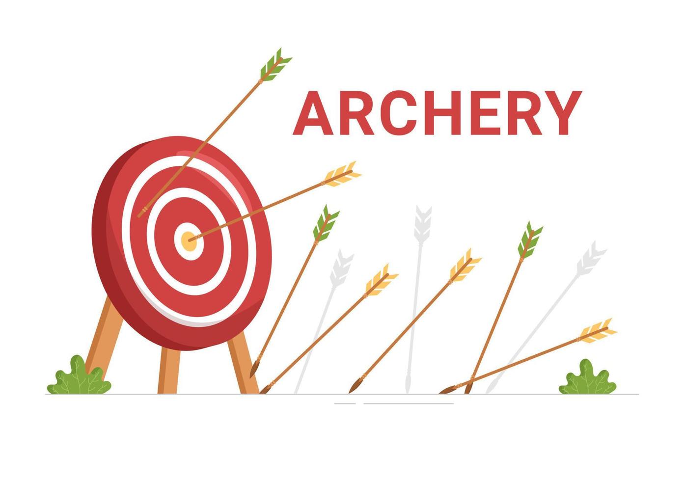 Archery Sport with Bow and Arrow Pointing at Target for Outdoor Recreational Activity in Flat Cartoon Hand Drawn Template Illustration vector
