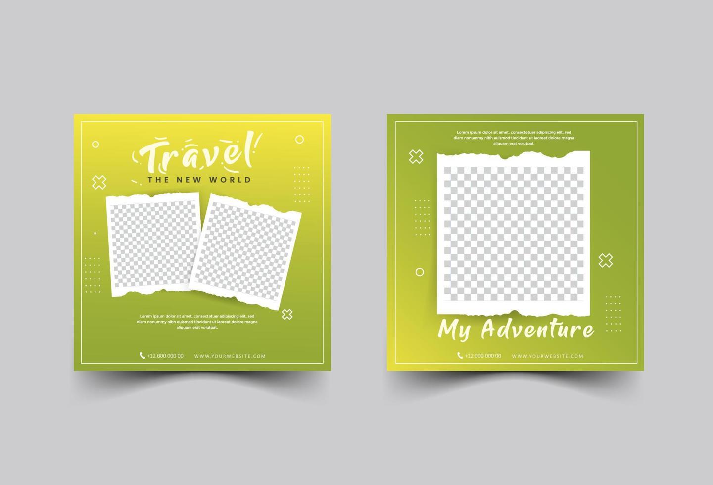 travel and adventure. social media post template. bright color gradation vector