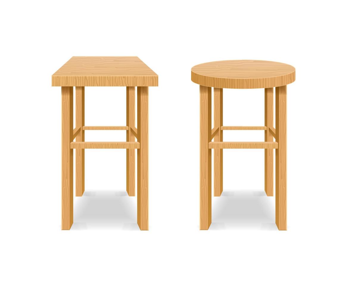 Realistic Detailed 3d Wooden Chair Set. Vector