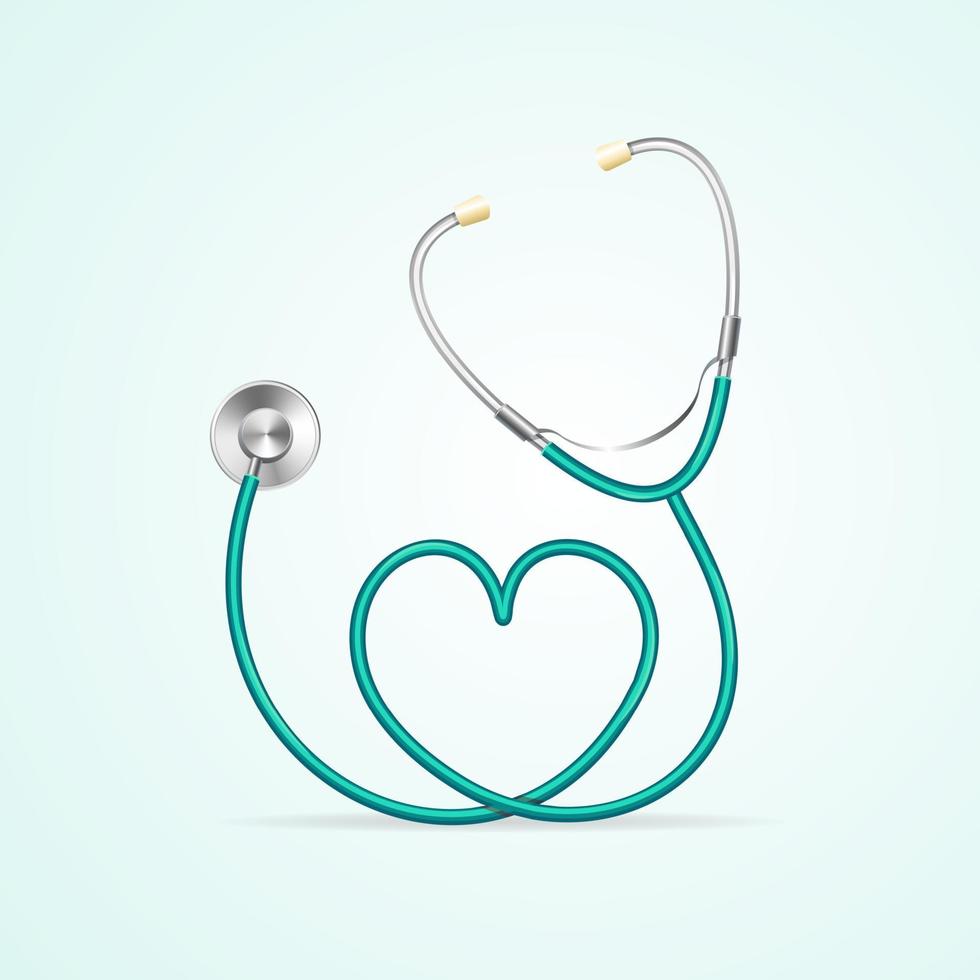 Realistic Detailed 3d Blue Stethoscope witch Heart Shape. Vector