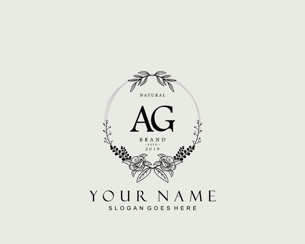 Initial AG beauty monogram and elegant logo design, handwriting logo of initial signature, wedding, fashion, floral and botanical with creative template. vector