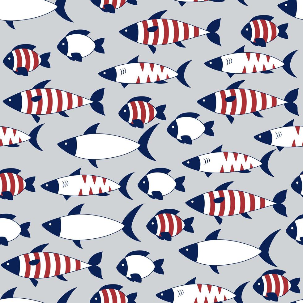 Seamless pattern fish. Underwater scene in flat naive style for brochures, wallpaper, fabric, or textile prints, and gift wrapping paper. vector