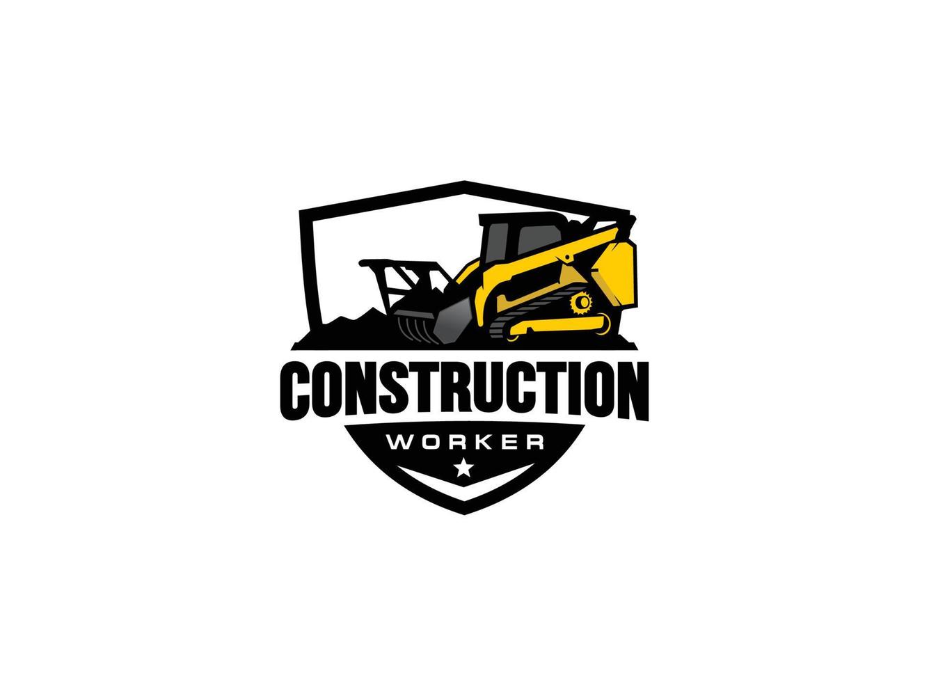 vector de logotipo de limpieza de terrenos de dirección deslizante para empresa de construcción. ilustración de vector de plantilla de equipo pesado para su marca.