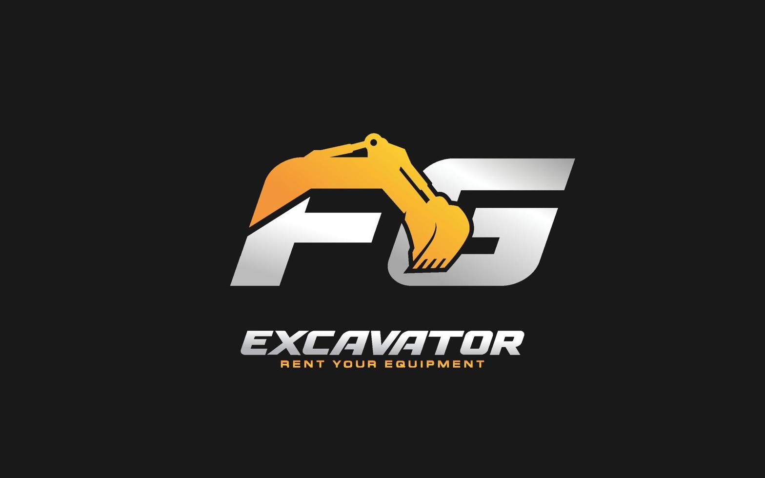 FG logo excavator for construction company. Heavy equipment template vector illustration for your brand.