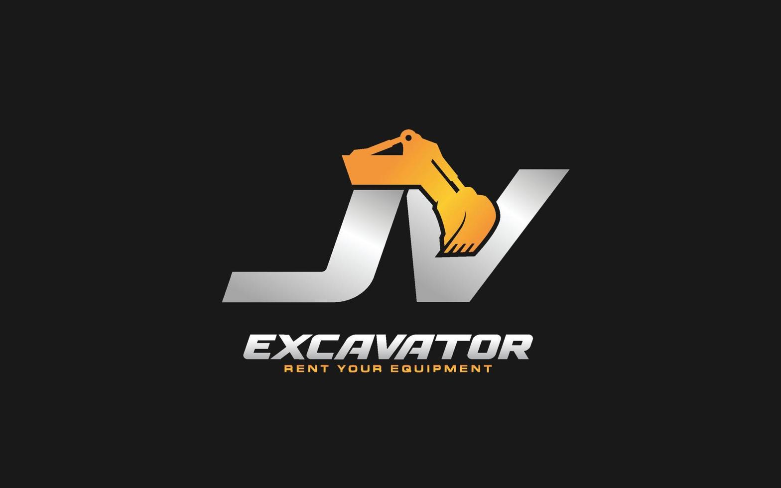 JV logo excavator for construction company. Heavy equipment template vector illustration for your brand.
