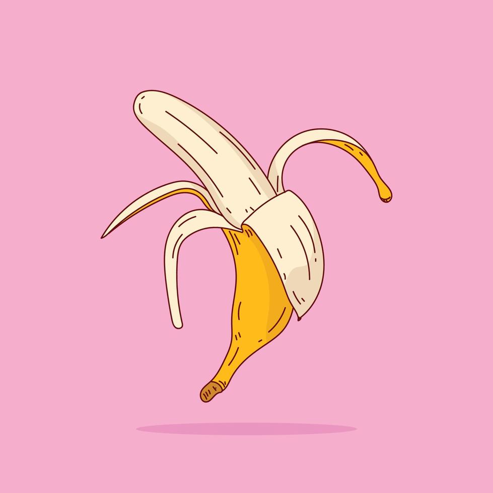 Banana Vector Clip Art Illustration. Flat Cartoon Style Line Drawing Banana for Web Landing Page, Banner, Sticker, Icon