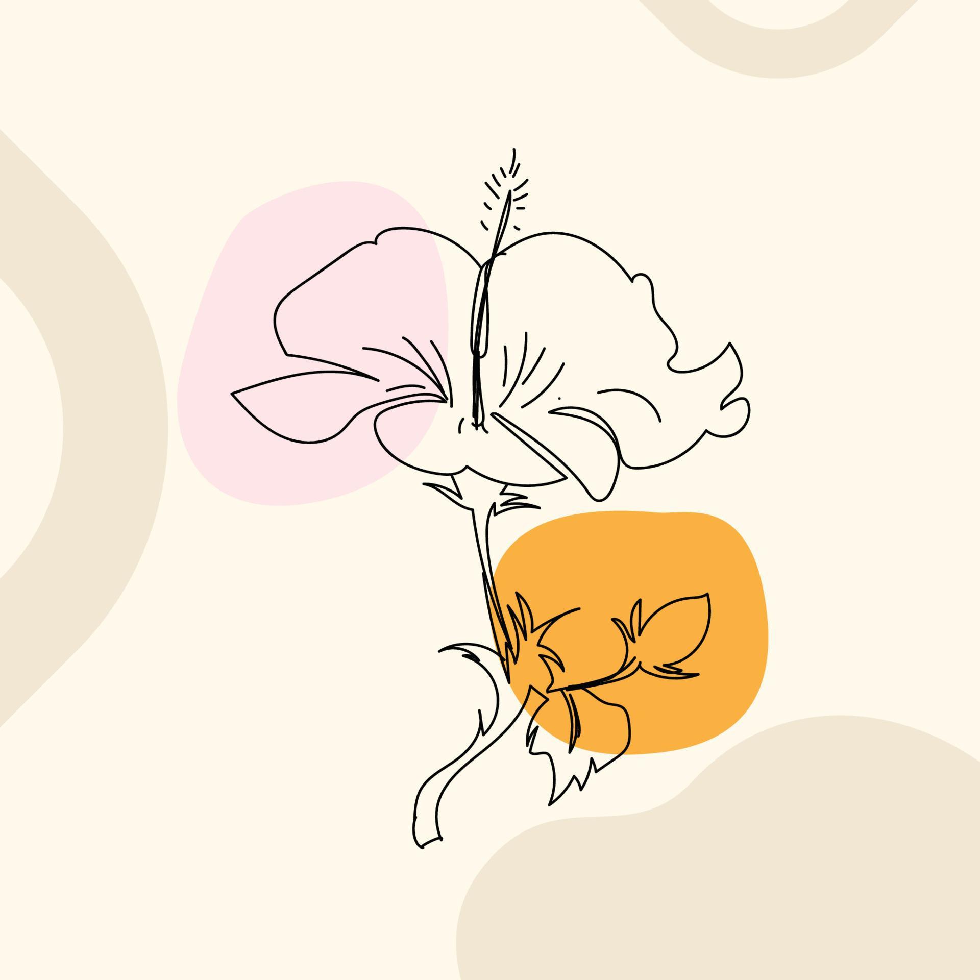 Line Art Abstract Vector Flower with Doodle Organic Shapes, Modern