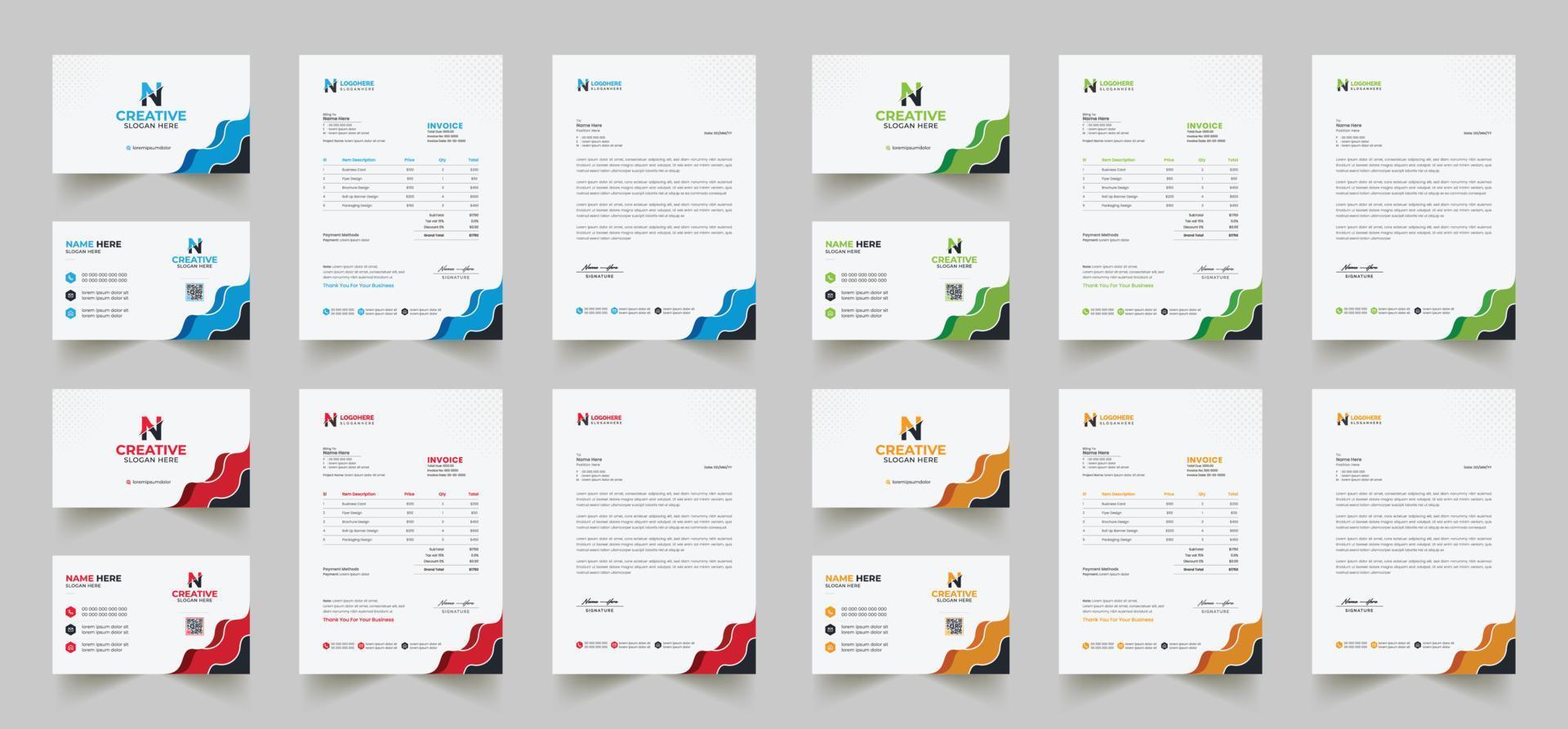 Corporate branding identity design includes Business Card, Invoices, Letterhead Designs, and Modern stationery packs with Abstract Templates vector