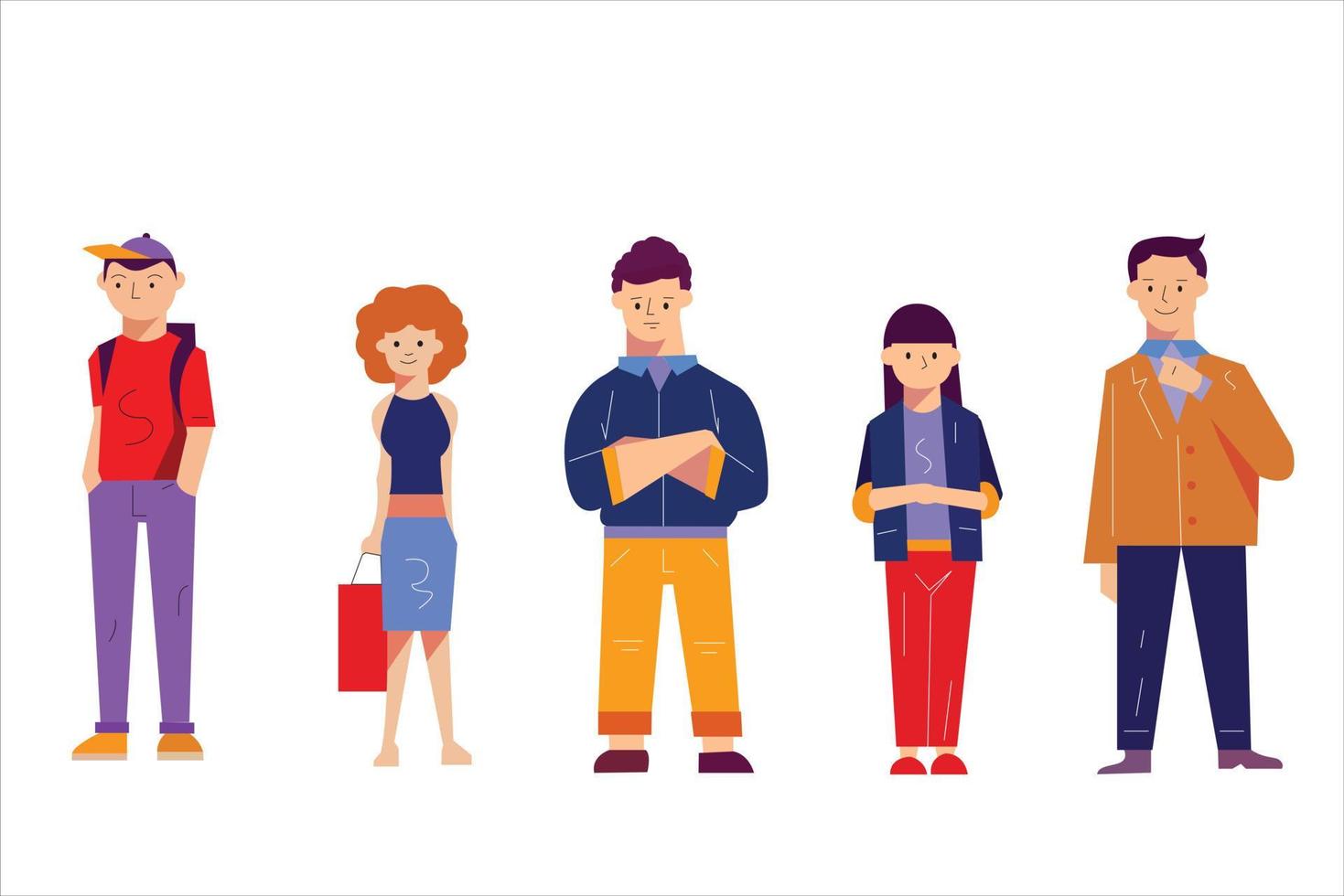 People Standing Flat Vector Style Performing Outdoor Activities