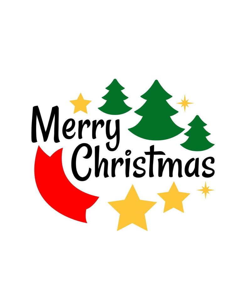 Merry christmas typography on white background with christmas tree and star ornament. Vector art file.