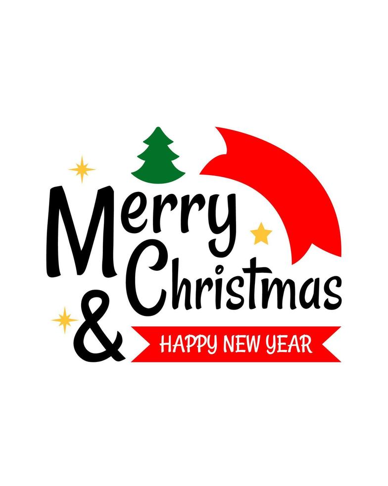 Merry christmas typography on white background with christmas tree and star ornament. Vector art file.