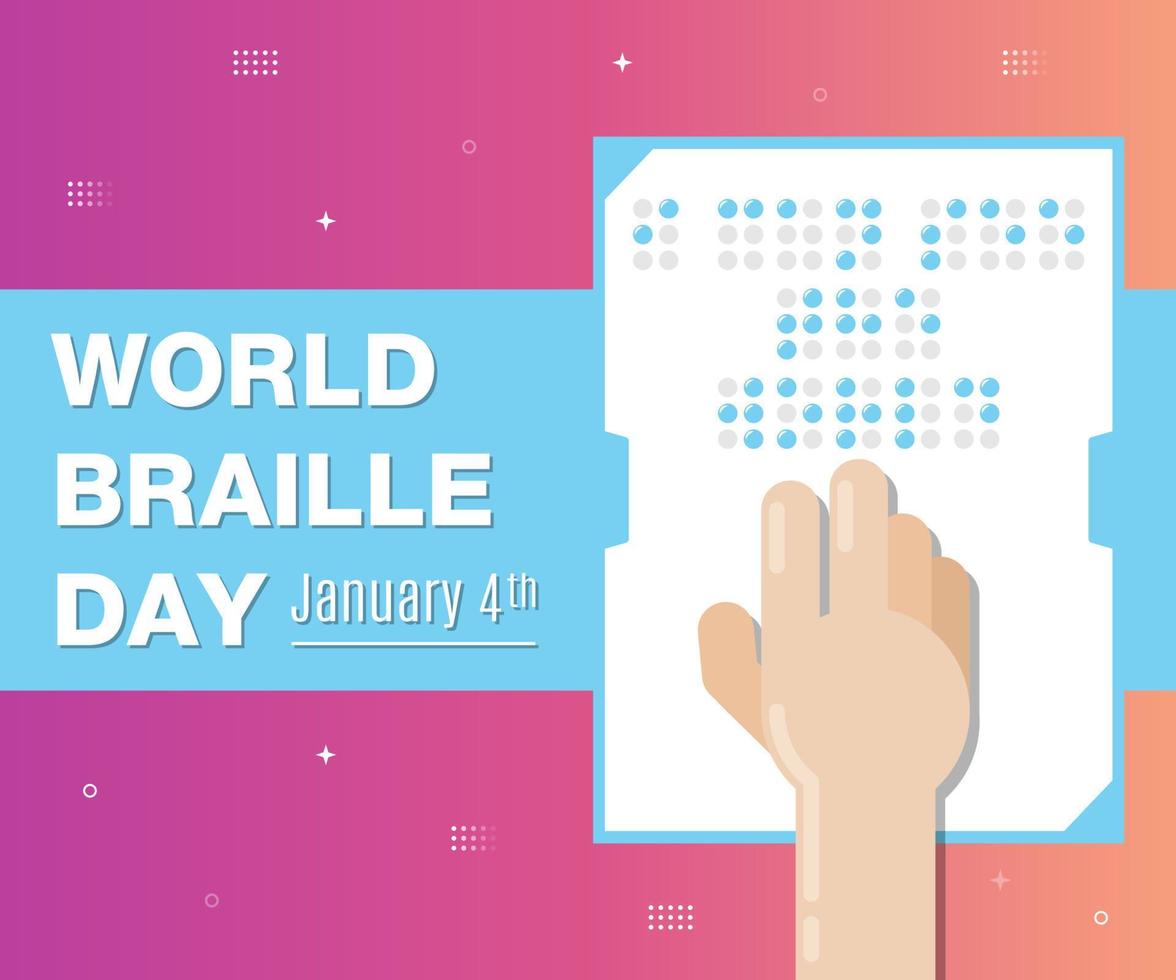 ilustración vectorial del día mundial del braille, un dedo toca un papel que dice que puedo ver el mundo. vector