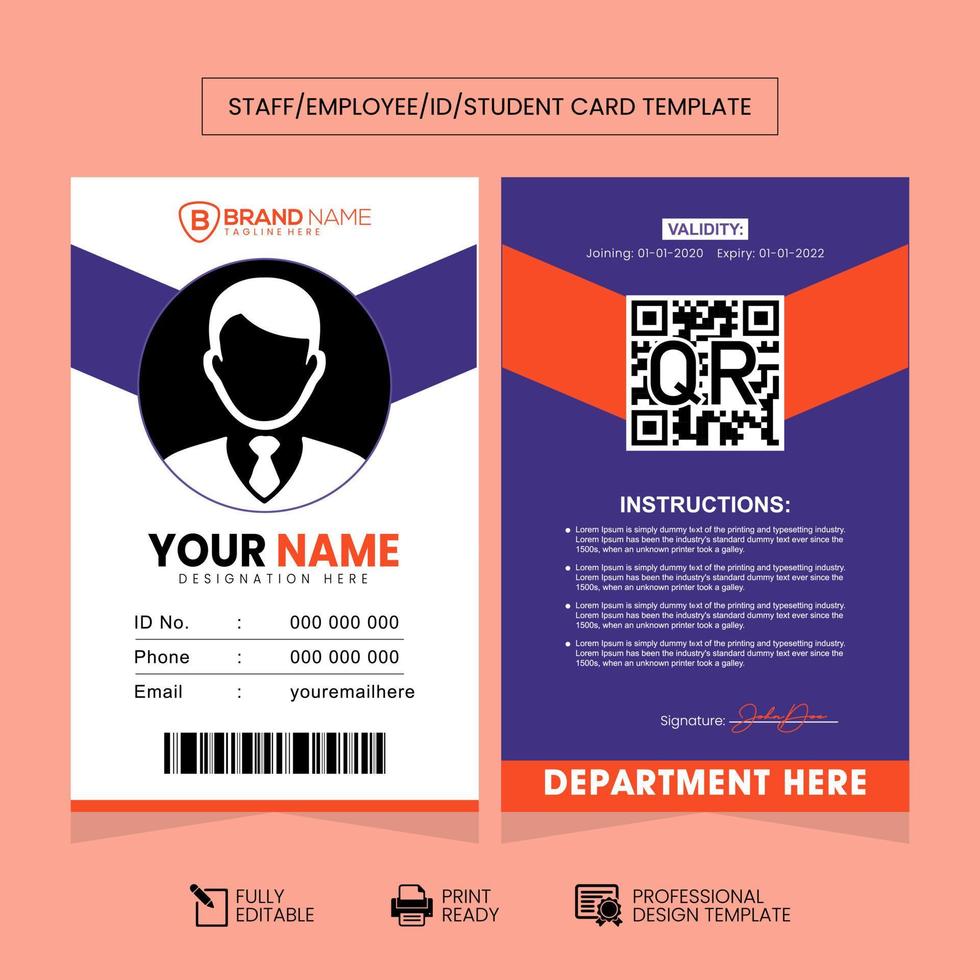 Clean and Simple Staff Card Design Template vector