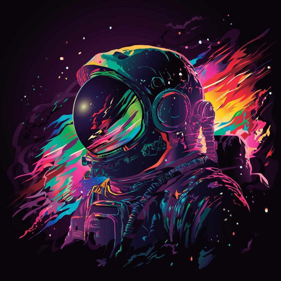 astronaut, vector, colorful, glowing spacial, astro vintage, poster, lost in space, galaxy voyager, shining astronaut on space. vector