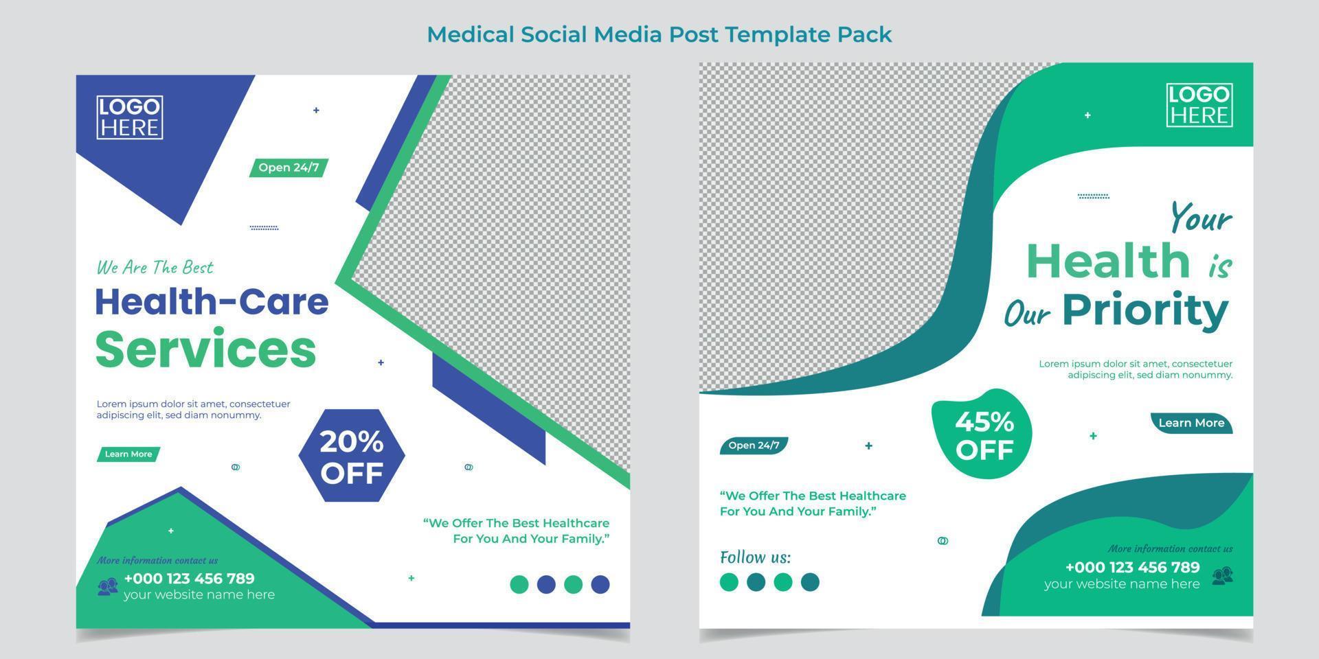 Medical Healthcare square flyer and social media post template design vector