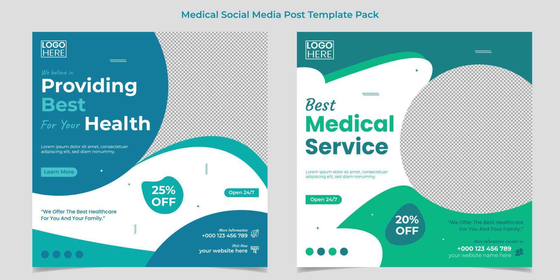 Medical social media post banner or square flyer template design vector