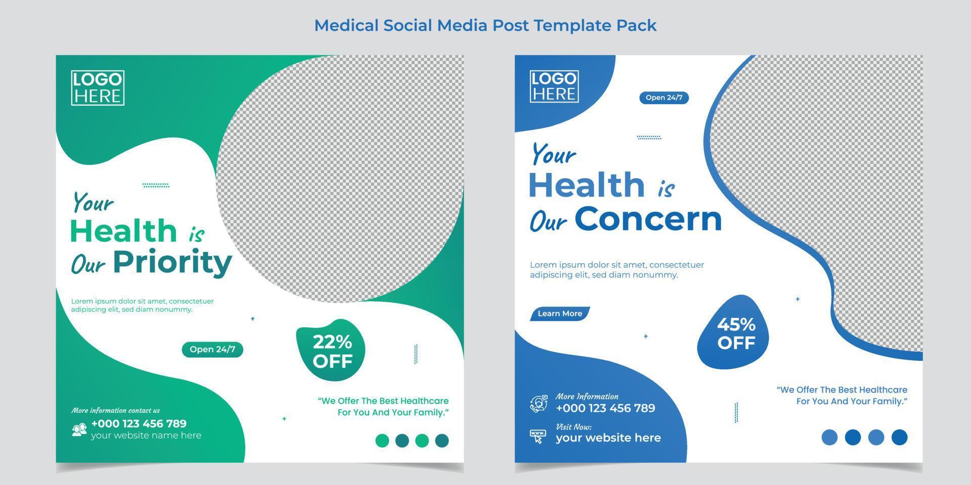 Medical healthcare web banner or square flyer or social media post template design vector
