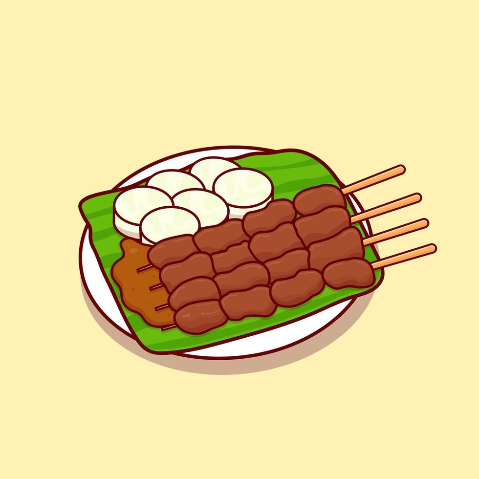 sate prepared on a plate cartoon vector icon illustration