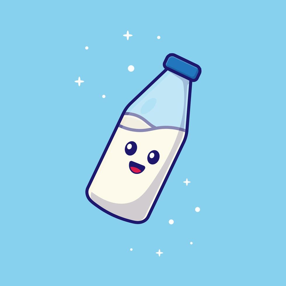 Floating cute milk bottle cartoon vector