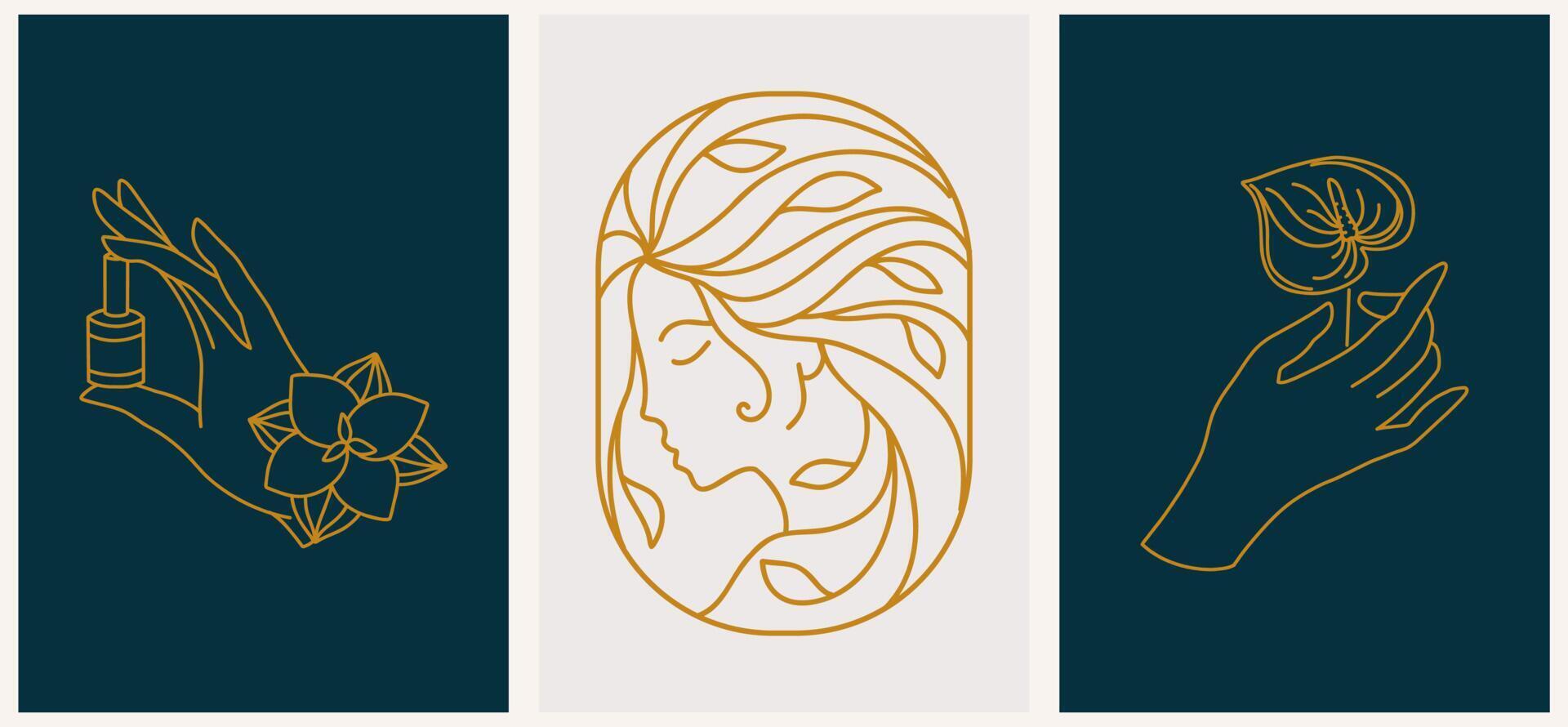 símbolos de logotipo de plantilla lineal con reloj de arena de lujo, hembra natural y letra a, b sobre un fondo desnudo vector