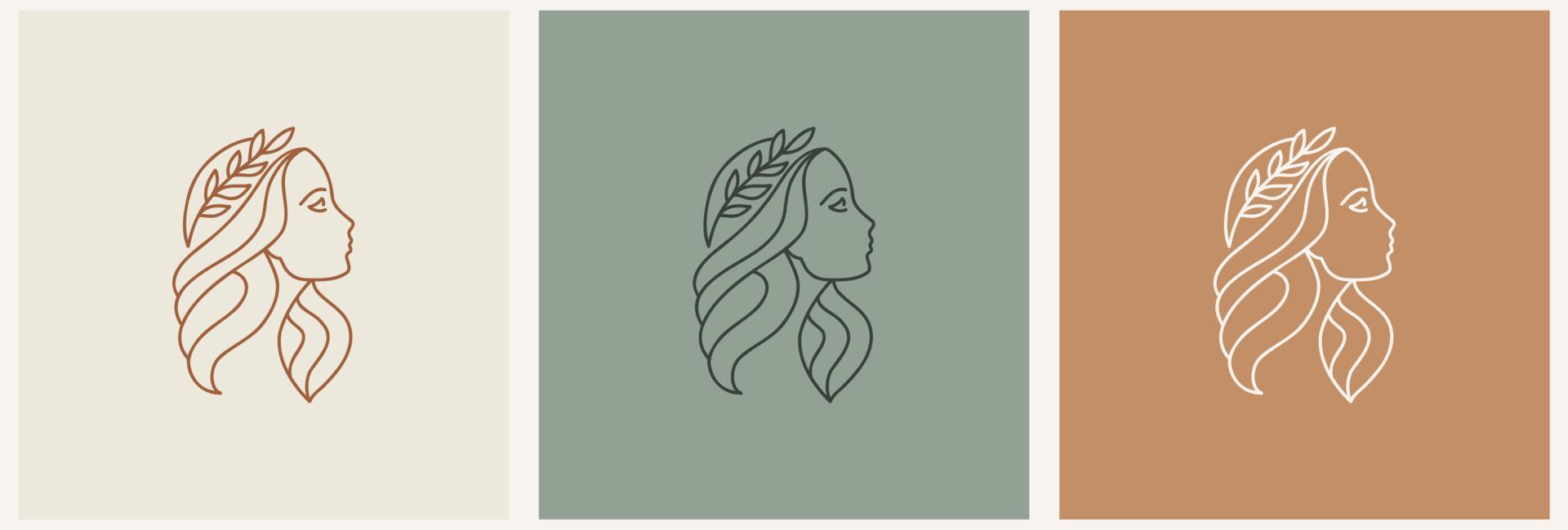 símbolos de logotipo de plantilla de conjunto lineal con mujer sobre un fondo desnudo vector