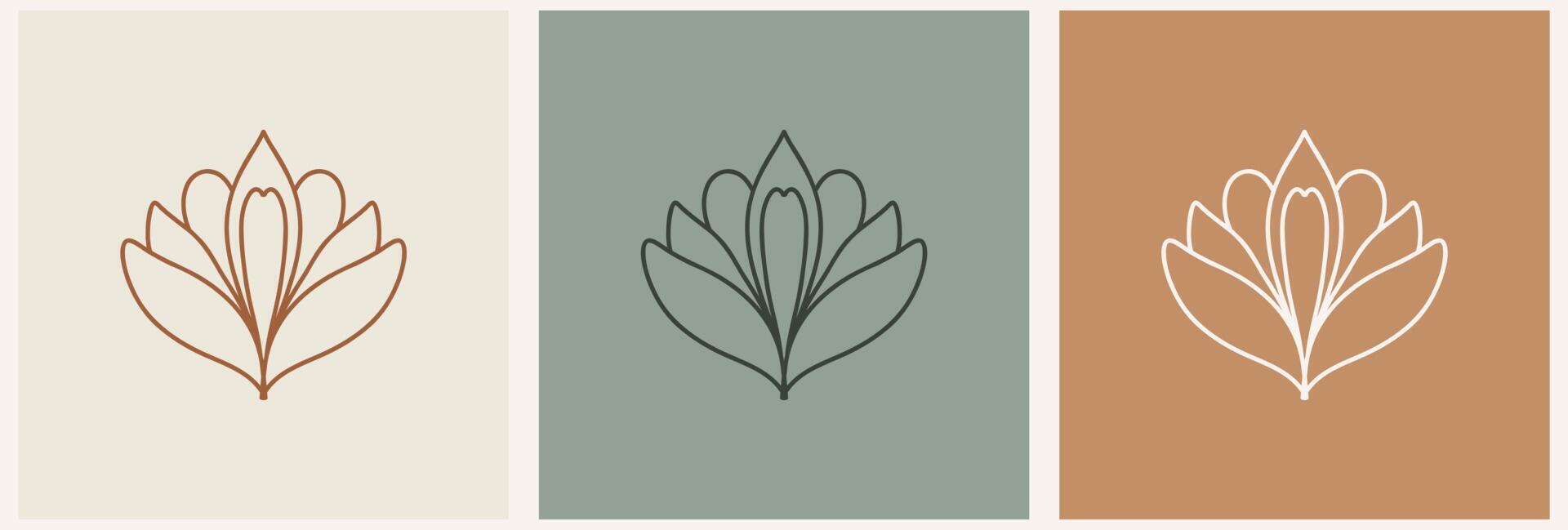 linear template logo symbols with lotus on a nude background vector