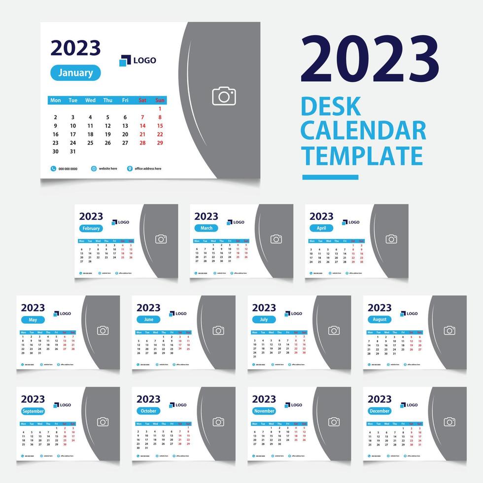 Monthly desk calendar 2023, minimalist, modern, and classic calendar design for printing template vector