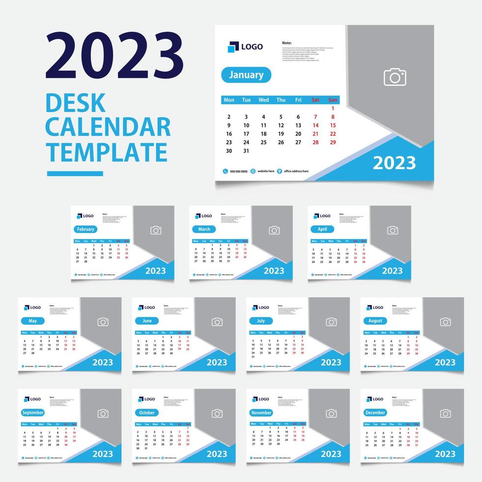 Monthly desk calendar 2023, minimalist, modern, and classic calendar design for printing template vector