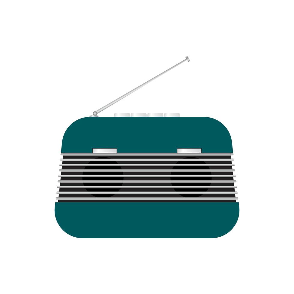Turquoise retro radio receiver with antenna in vintage style. Vector illustration isolated on white background