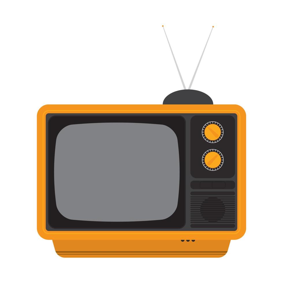 Retro television. Flat orange TV with antenna icon symbol, isolated on white background. Vector illustration