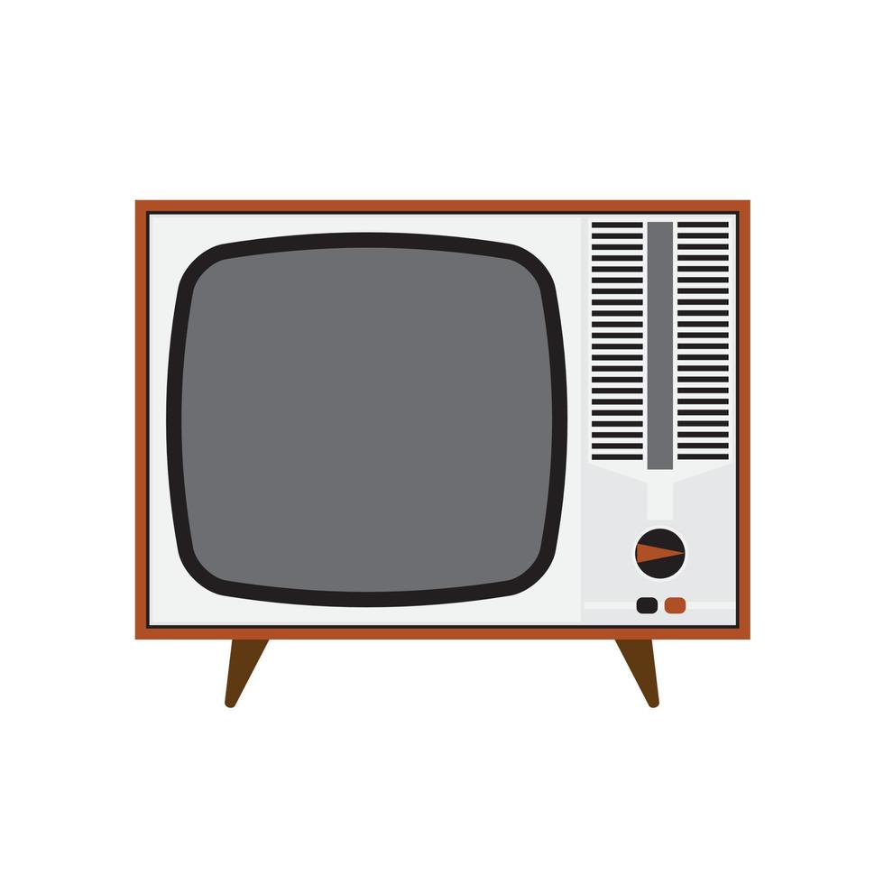 Retro wooden television with front view with blank screen insulated on white background. Vintage TV receiver. Vector illustration