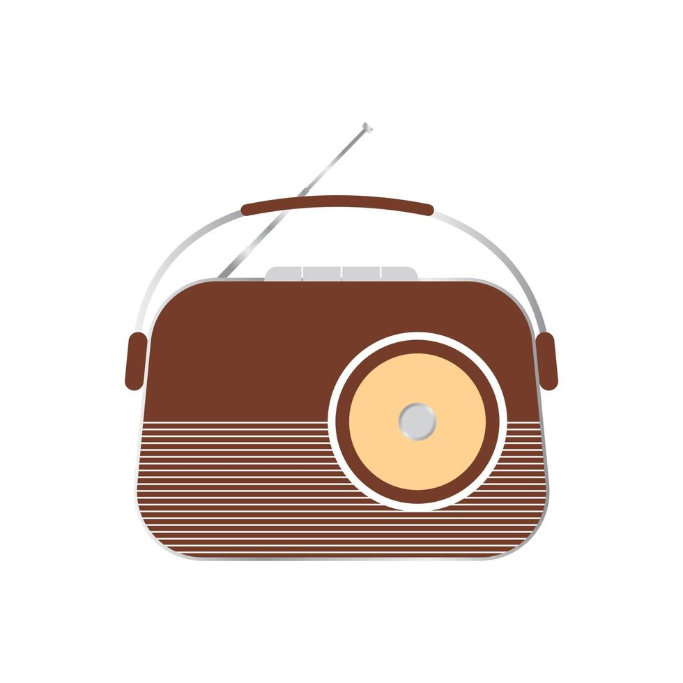 Wooden portable retro radio receiver with antenna in vintage style. Vector illustration isolated on white background