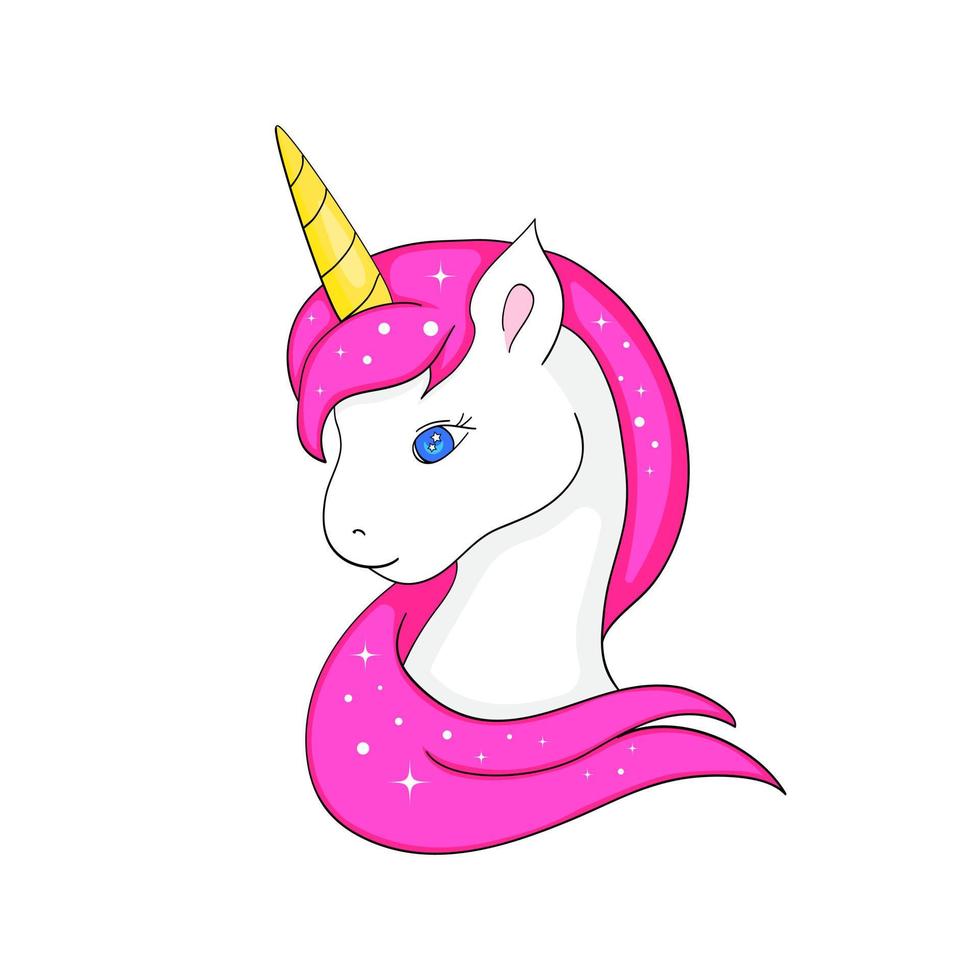Cute magical unicorn. Vector design isolated on white background. Print for t-shirt or sticker. Romantic hand drawing illustration for children