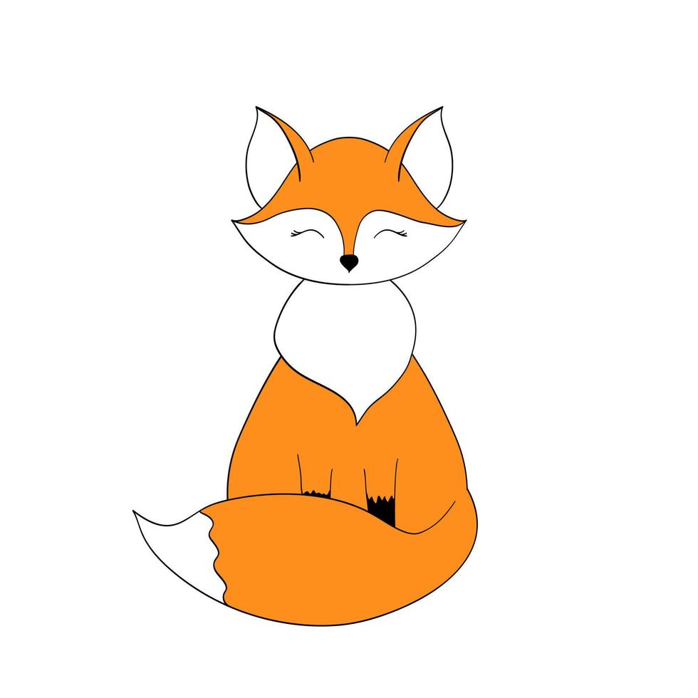 Cute orange sitdown fox. Animal of forest. Flat outline childish vector illustration