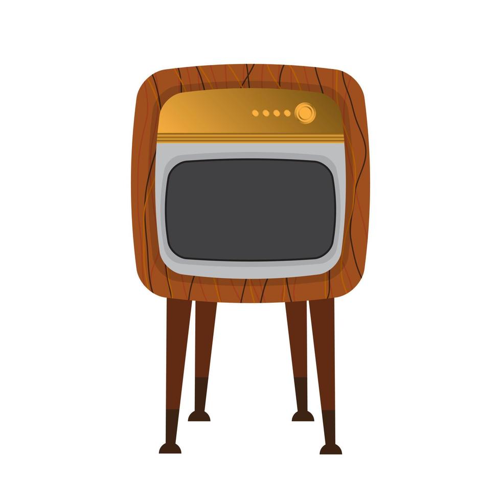 ilustración gráfica moderna de material plano abstracto vectorial de viejos televisores de madera retro vintage tv en piernas aisladas, concepto de impresión vintage de los años 90, diseño de vector retro. Concepto de diseño de imágenes prediseñadas de los años 80 y 90