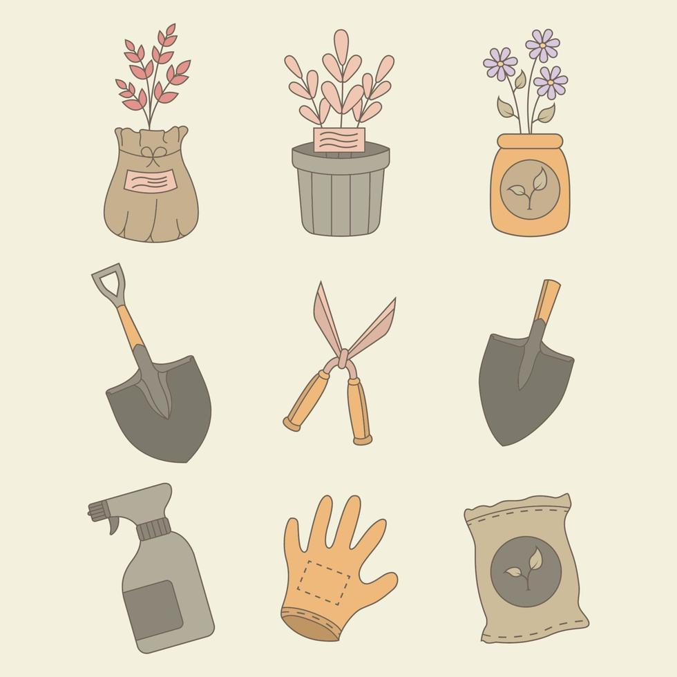 elementos de jardinería en estilo vintage vector